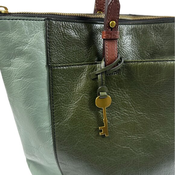 Fossil Classic Two-Tone Green Leather Tote – Genuine Leather – Pre-Owned - Picture 2 of 16